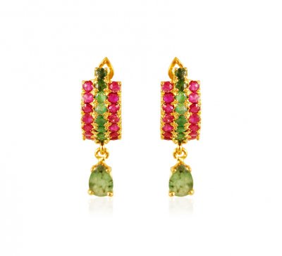 22kt Gold Ruby Emerald Earrings ( Clip On Earrings )