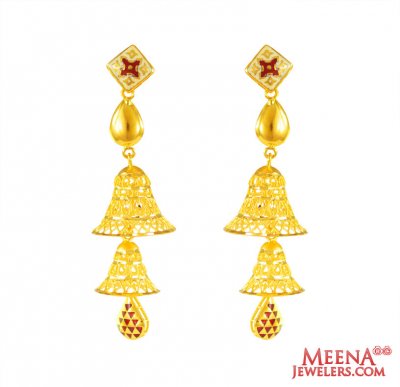 22K Gold Chandelier Earrings ( 22Kt Gold Fancy Earrings )