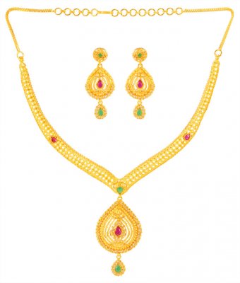 22K Gold Precious StoneNecklace Set ( Precious Stone Sets )