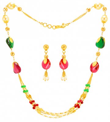 Layered 22K Stones Necklace Set ( Gold Designer Sets )