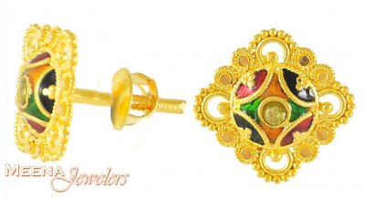 22K Gold Enamel Earrings ( 22 Kt Gold Tops )