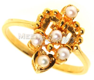 22k Gold Ring with Pearl ( Ladies Rings with Precious Stones )