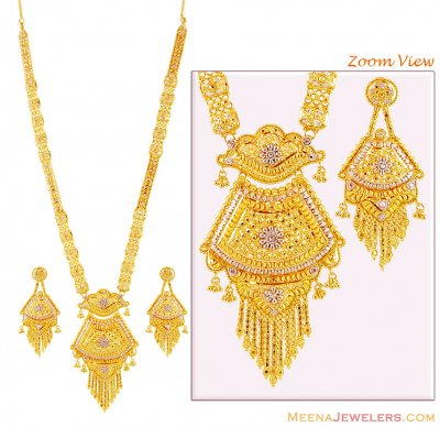 22K Two Tone Long Necklace Set ( Bridal Necklace Sets )