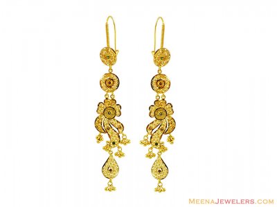 22K Long Meenakari Flat Earrings ( 22Kt Gold Fancy Earrings )