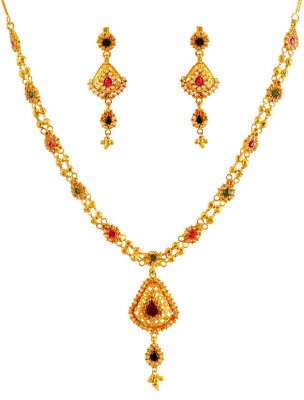 22k Gold Precious Stones Set ( Gold Designer Sets )