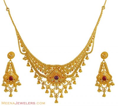 22K Gold Tricolor Necklace Set ( 22 Kt Gold Sets )