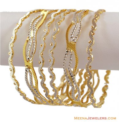 22K Rhodium Bangles Set (4 Pcs) ( Two Tone Bangles )