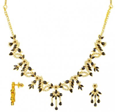 22Kt Gold Sapphire and CZ Necklace ( Combination Necklace Set )