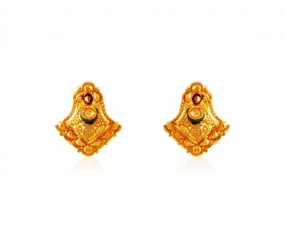 22k Gold Meenakari Earrings ( 22 Kt Gold Tops )