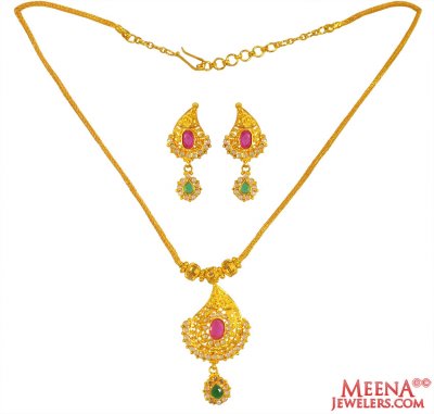 22Kt Gold  Polki Necklace Set ( Gold Designer Sets )