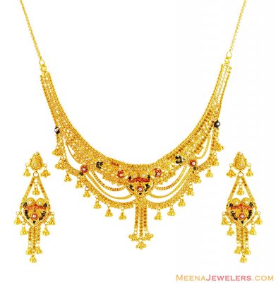 22K Gold Tricolor Necklace Set ( 22 Kt Gold Sets )