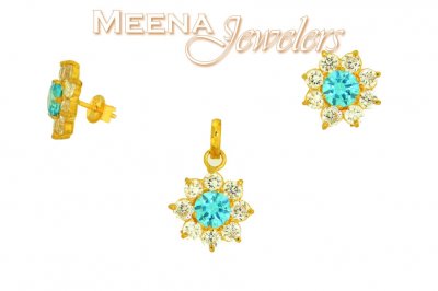22kt Gold Pendant and Earrings Set with Cubic Zircon  ( Fancy Pendant Set )