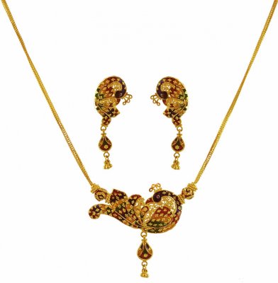 Peacock Meena Necklace Set 22K ( Light Sets )