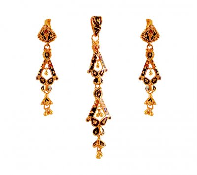 22K Gold Meenakari Pendent Set ( Gold Pendant Sets )