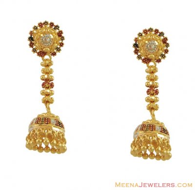 Tree Tone Chandelier Earrings (22K) ( 22Kt Gold Fancy Earrings )