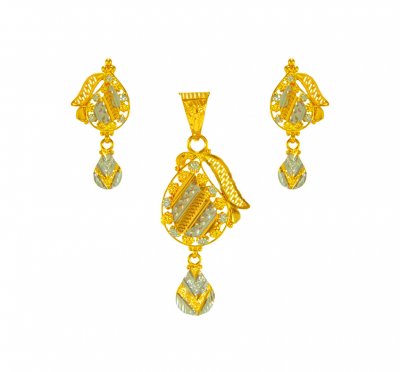 22KT Gold Fancy Rhodium Pendant Set ( Gold Pendant Sets )