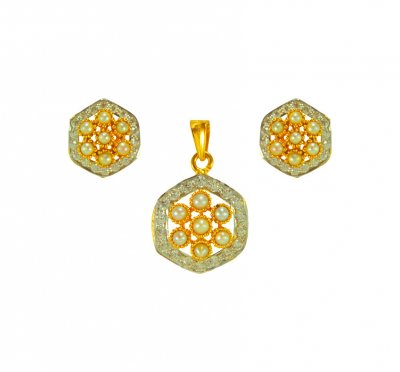 22Kt Gold Pearl Pendant set ( Precious Stone Pendant Sets )