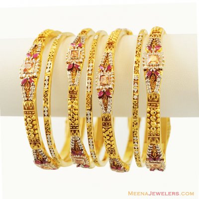 22k Antique Stone 2 Tone Set (7 Pc) ( Set of Bangles )