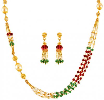 22KT Gold Ruby Emerald Pearl Set ( Light Sets )