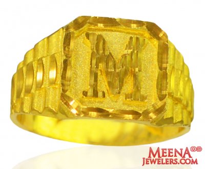 22k Gold Ring (Initial M) ( Mens Gold Ring )