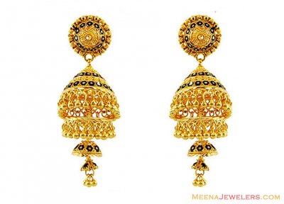 22k Meenakari Layered Chandeliers ( 22Kt Gold Fancy Earrings )