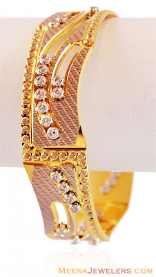 Gold Designer Dancing Stones Bangle ( Two Tone Bangles )