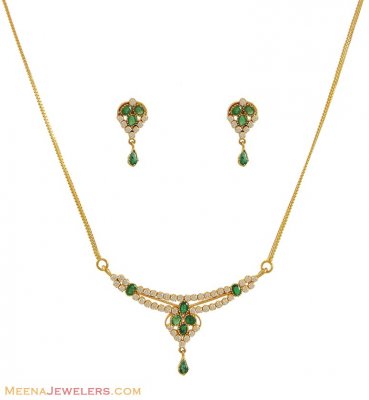 Emerald and CZ Necklace Set ( Emerald Necklace Sets )