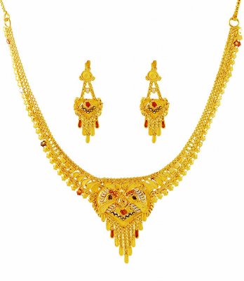 Three Tone 22K Gold Necklace Set ( 22 Kt Gold Sets )