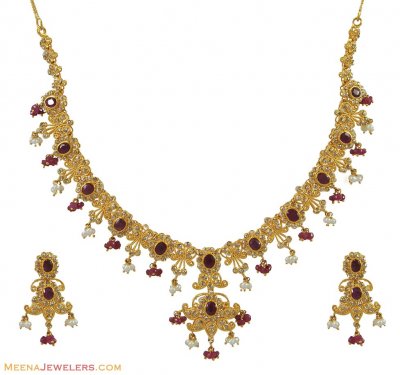 Polki Diamond and Ruby Necklace Set ( Diamond Necklace Sets )