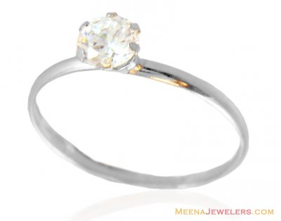 18Kt White Gold Ring Single Signity ( Ladies White Gold Rings )