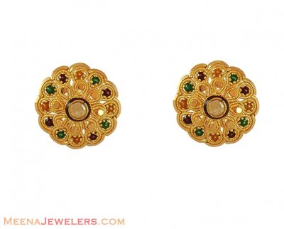 22k Meenakari Gold Earings, ( 22 Kt Gold Tops )