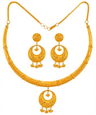 22K Gold Pipe Style Necklace Set ( 22 Kt Gold Sets )