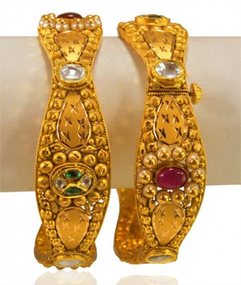 22kt Gold Antique Kada (2 Pcs) ( Antique Bangles )