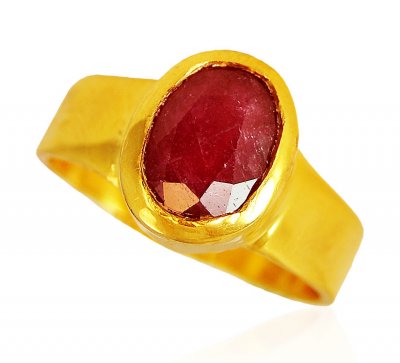 22 Krat Gold Ring With Ruby ( Ladies Rings with Precious Stones )