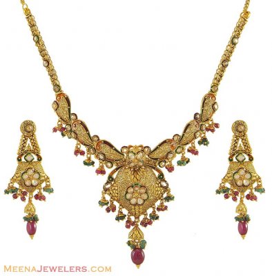 Antique Necklace Earring Set(22k) ( Antique Necklace Sets )