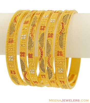 22K Gold 3 Tone Bangles ( Set of Bangles )