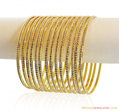 22k Fancy Two Tone Bangles (14) - Ba2t14832 - 22Kt Gold Bangles (set of ...