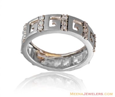 18K Designer Mens White Gold Band  ( Diamond Rings )