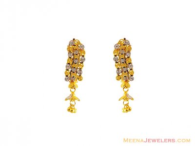 22K Two Tone Filigree Earrings  ( 22Kt Gold Fancy Earrings )