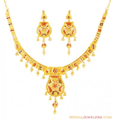 Fancy 22k Multi Tone Necklace Set ( 22 Kt Gold Sets )