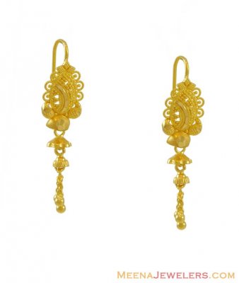 22K Gold Hook Earrings ( 22Kt Gold Fancy Earrings )