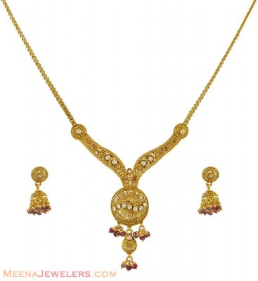 22Kt Polki Stones Necklace Set ( Light Sets )