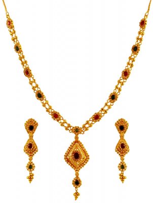 22K Gold Designer Necklace Set ( Gold Designer Sets )