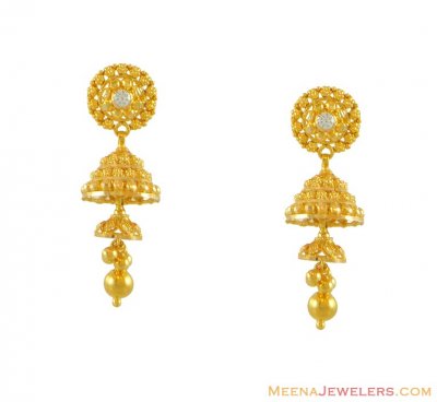 22Kt Gold Layered Jhumki Earrings ( 22Kt Gold Fancy Earrings )