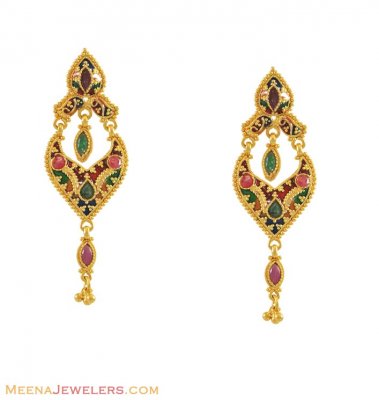 22k Meenakari Earrings ( 22Kt Gold Fancy Earrings )