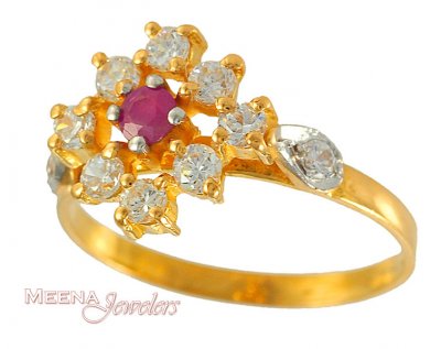 Gold Ring with Ruby and CZ ( Ladies Rings with Precious Stones )