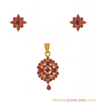 Ruby Pendant Set(22kGold) ( Precious Stone Pendant Sets )