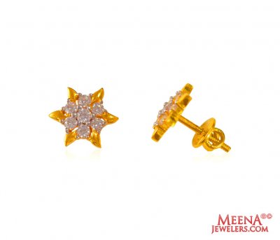 22 Karat Fancy Gold Tops with CZ  ( Signity Earrings )