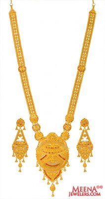 22kt Gold Long Necklace Earring Set ( Bridal Necklace Sets )