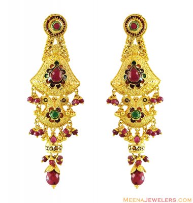 22k Stones Filigree Earrings  ( 22Kt Gold Fancy Earrings )